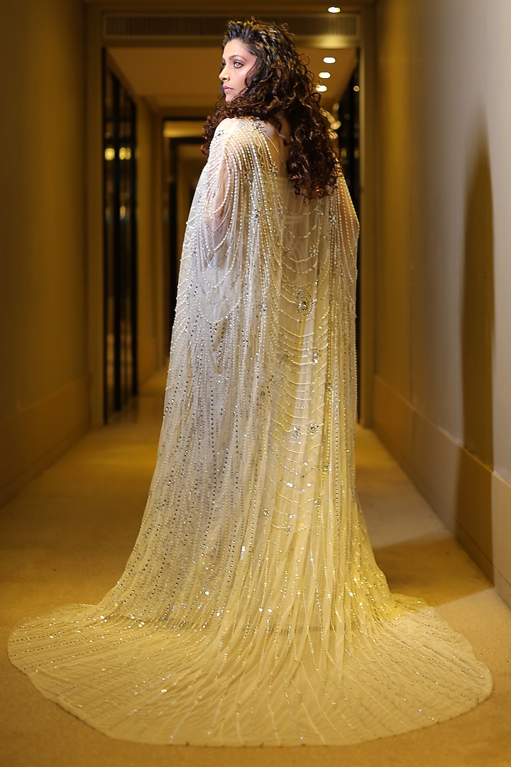 Pearl White Tulle Embellished Mermaid Bridal Lehenga Set by Neeta Lulla at Pernia's Pop Up Shop
