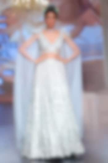 Abalone White Soft Tulle Sequins Embroidered Bridal Lehenga Set by Neeta Lulla at Pernia's Pop Up Shop