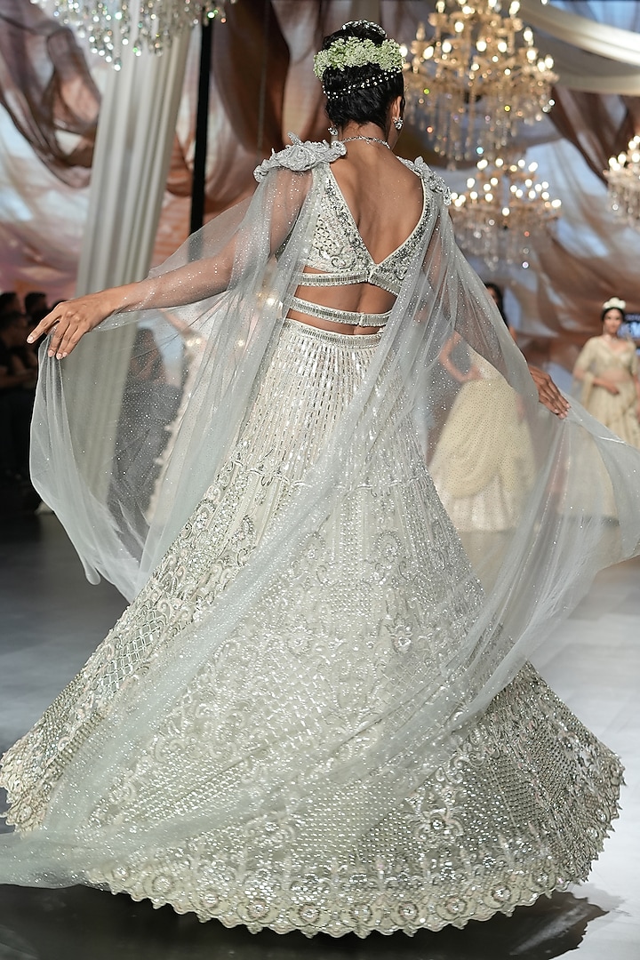 Abalone White Soft Tulle Sequins Embroidered Bridal Lehenga Set by Neeta Lulla at Pernia's Pop Up Shop