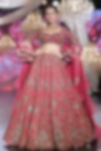 Maroon Raw Silk Pearl & Cutdana Embellished Bridal Lehenga Set by Neeta Lulla at Pernia's Pop Up Shop