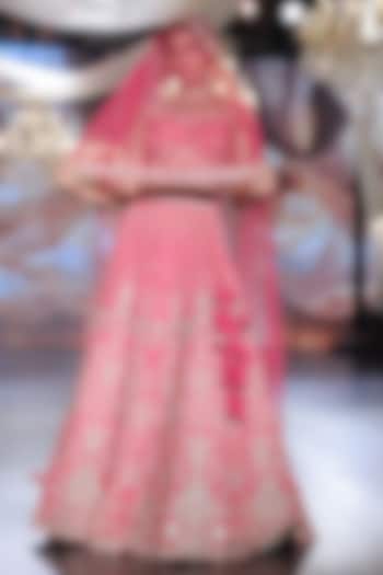 Ruby Red Raw Silk Zardosi Embroidered Bridal Lehenga Set by Neeta Lulla at Pernia's Pop Up Shop