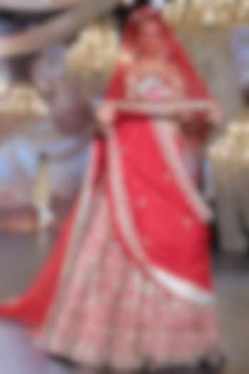 Deep Red Raw Silk Zardosi Embroidered Bridal Lehenga Set by Neeta Lulla at Pernia's Pop Up Shop