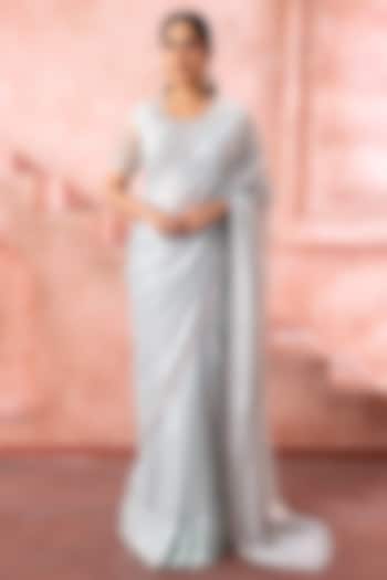 Silver-Grey Shimmer Georgette Embroidered Wedding Saree Set by Neeta Lulla at Pernia's Pop Up Shop