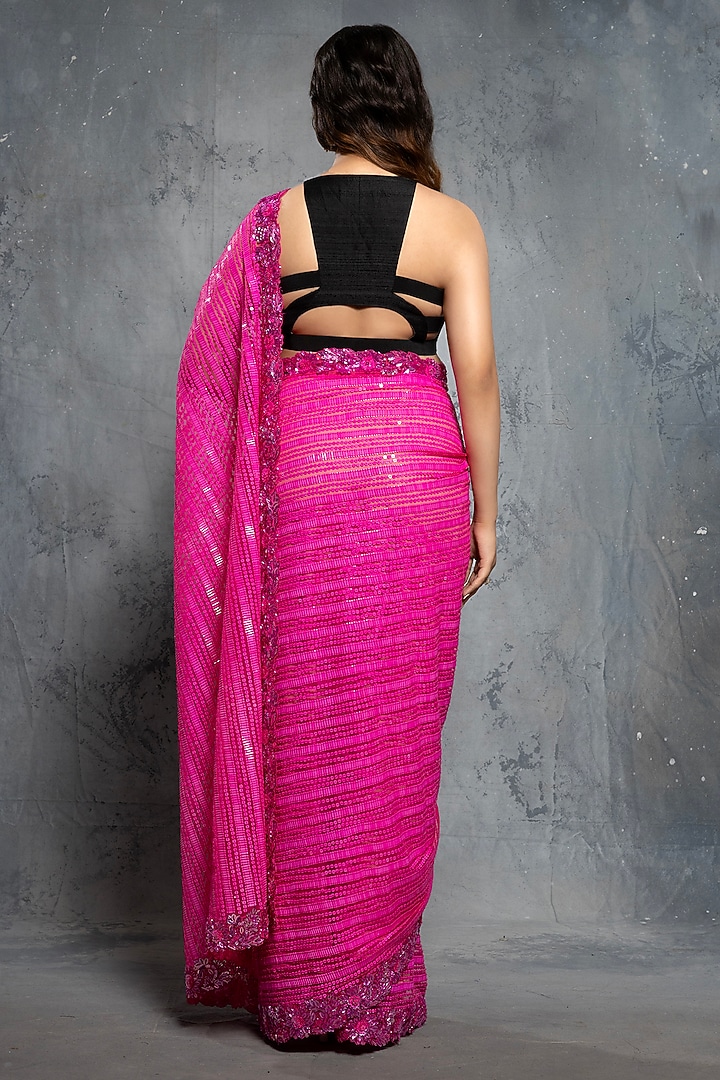 Hot Pink Georgette Sequins Embellished Reception Saree Set by Neeta Lulla at Pernia's Pop Up Shop