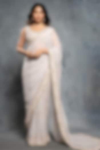 Dove Grey Georgette Sequins Embellished Reception Saree Set by Neeta Lulla at Pernia's Pop Up Shop