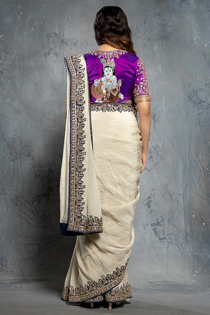 Vanilla White Textured Tissue Embellished Reception Saree Set by Neeta Lulla at Pernia's Pop Up Shop