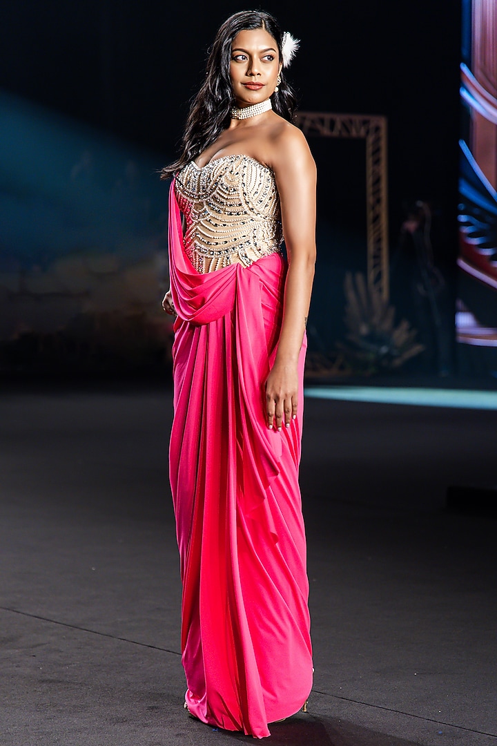 a-line dress with empire waist High Low Sweetheart Tiered Hot Pink Prom Dress Evening Dress PSK398 US18 / Custom Color