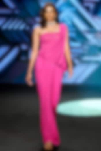 Hot Pink Stretch Fabric Strapless Wedding Gown Saree by Neeta Lulla at Pernia's Pop Up Shop