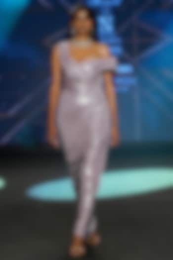 Metallic Mauve Shimmer Stretch One-Shoulder Engagement Gown by Neeta Lulla at Pernia's Pop Up Shop