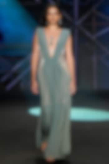 Sage Green Stretched Mesh Wedding Gown by Neeta Lulla at Pernia's Pop Up Shop