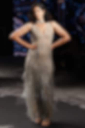 Silver Tulle Crystal & Cutdana Embroidered Bridal Gown by Neeta Lulla at Pernia's Pop Up Shop