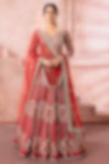 Maroon Tulle Sequins & Zari Embroidered Bridal Lehenga Set by Neeta Lulla at Pernia's Pop Up Shop