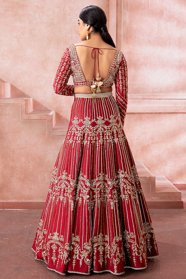 Maroon Tulle Sequins & Zari Embroidered Bridal Lehenga Set by Neeta Lulla at Pernia's Pop Up Shop