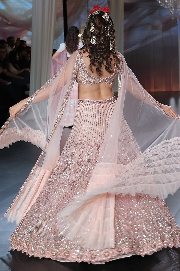 Vintage Blush Tulle Sequins & Cutdana Embroidered Bridal Lehenga Set by Neeta Lulla at Pernia's Pop Up Shop