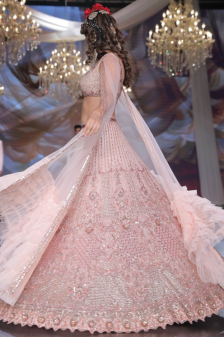 Vintage Blush Tulle Sequins & Cutdana Embroidered Bridal Lehenga Set by Neeta Lulla at Pernia's Pop Up Shop