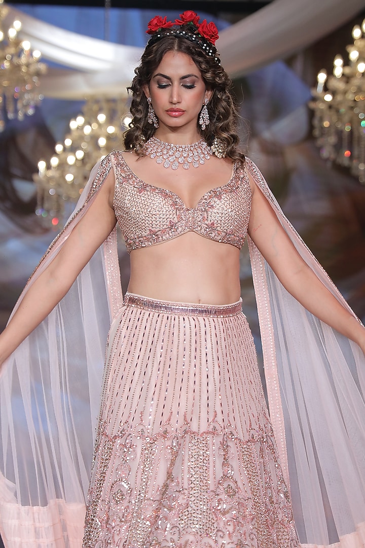 Vintage Blush Tulle Sequins & Cutdana Embroidered Bridal Lehenga Set by Neeta Lulla at Pernia's Pop Up Shop