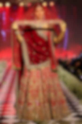 Red Bud Raw Silk Zardosi Embellished Bridal Lehenga Set by Neeta Lulla at Pernia's Pop Up Shop