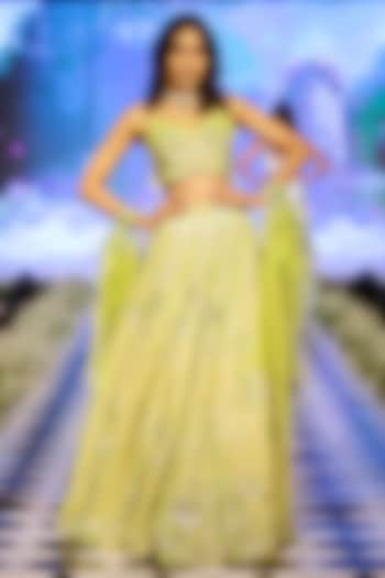Lime Green Tulle Sequins Embroidered Bridal Lehenga Set by Neeta Lulla at Pernia's Pop Up Shop