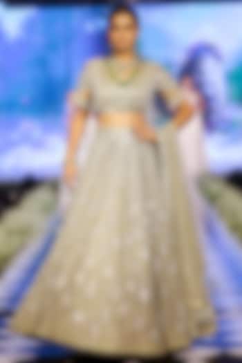 Sage Green Tulle Sequins & Pearl Embroidered Bridal Lehenga Set by Neeta Lulla at Pernia's Pop Up Shop