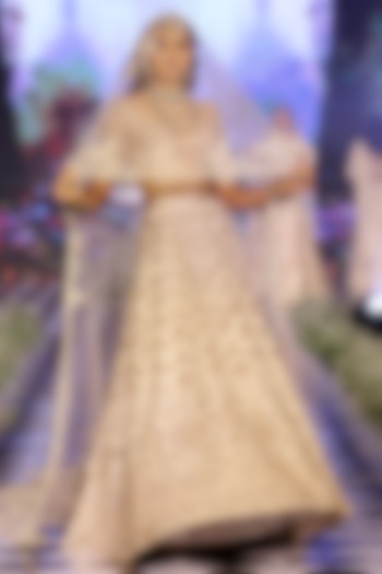 Rose Gold Raw Silk Zardosi Embroidered Bridal Lehenga Set by Neeta Lulla at Pernia's Pop Up Shop