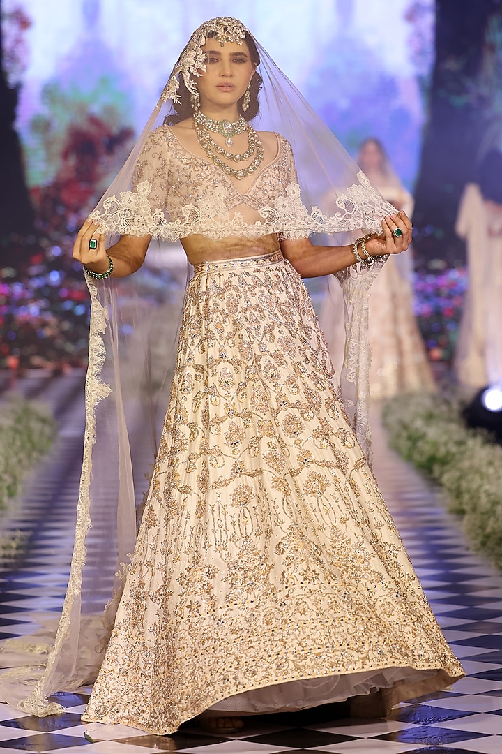 Rose Gold Raw Silk Zardosi Embroidered Bridal Lehenga Set by Neeta Lulla at Pernia's Pop Up Shop