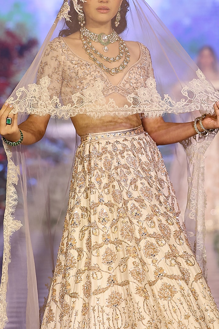 Rose Gold Raw Silk Zardosi Embroidered Bridal Lehenga Set by Neeta Lulla at  Pernia's Pop Up Shop 2026