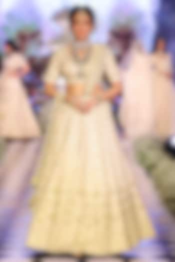 Ecru Beige Raw Silk Zari & Pearl Embroidered Bridal Lehenga Set by Neeta Lulla at Pernia's Pop Up Shop