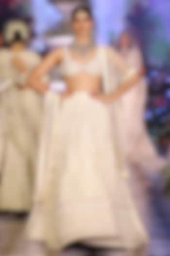Pearl White Tulle Sequins & Crystal Embroidered Bridal Lehenga Set by Neeta Lulla at Pernia's Pop Up Shop