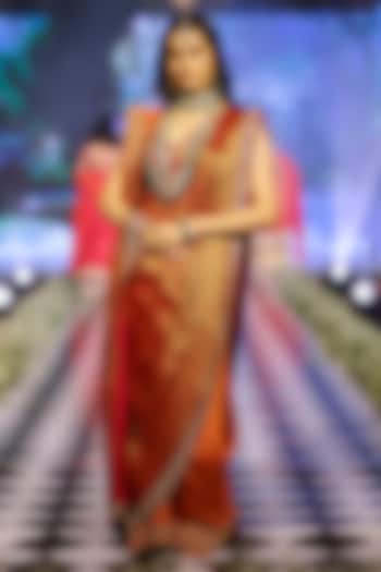 Burnt Orange Tissue & Silk Gota Wedding Saree Set by Neeta Lulla at Pernia's Pop Up Shop