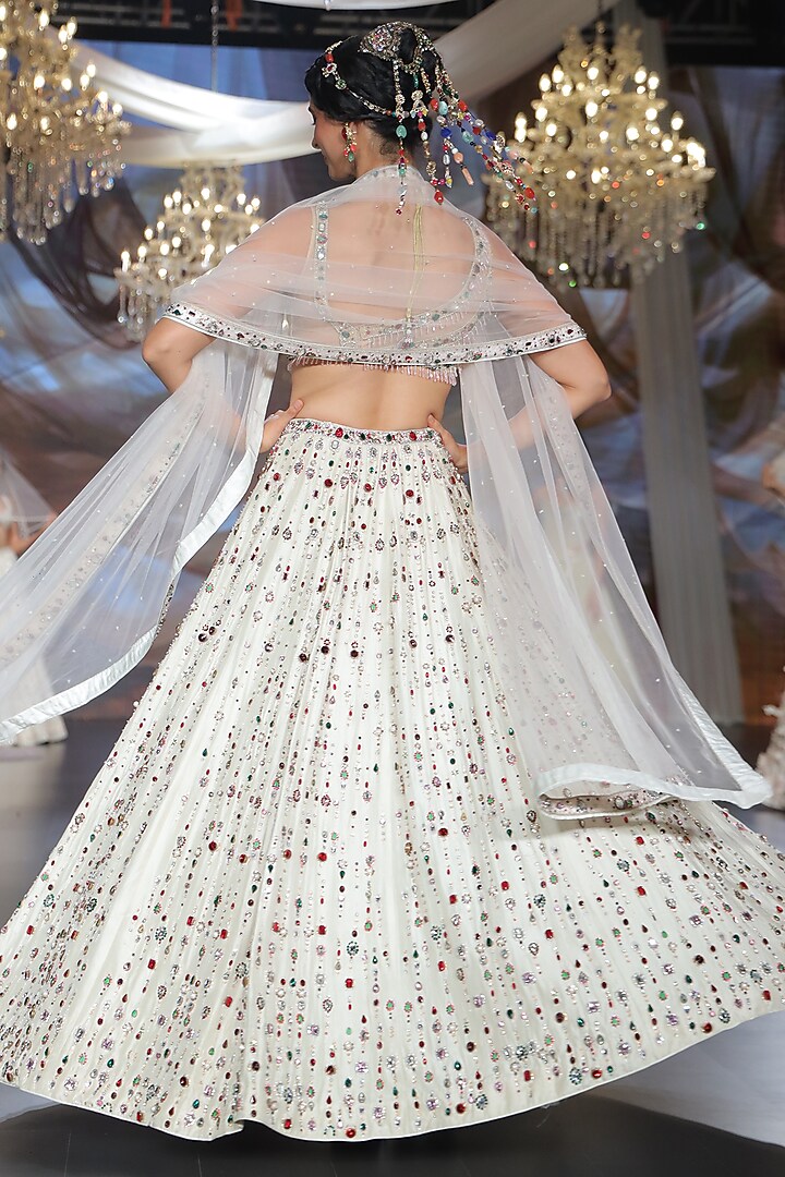 Ivory Tulle Sequins & Stone Embroidered Bridal Lehenga Set by Neeta Lulla at Pernia's Pop Up Shop