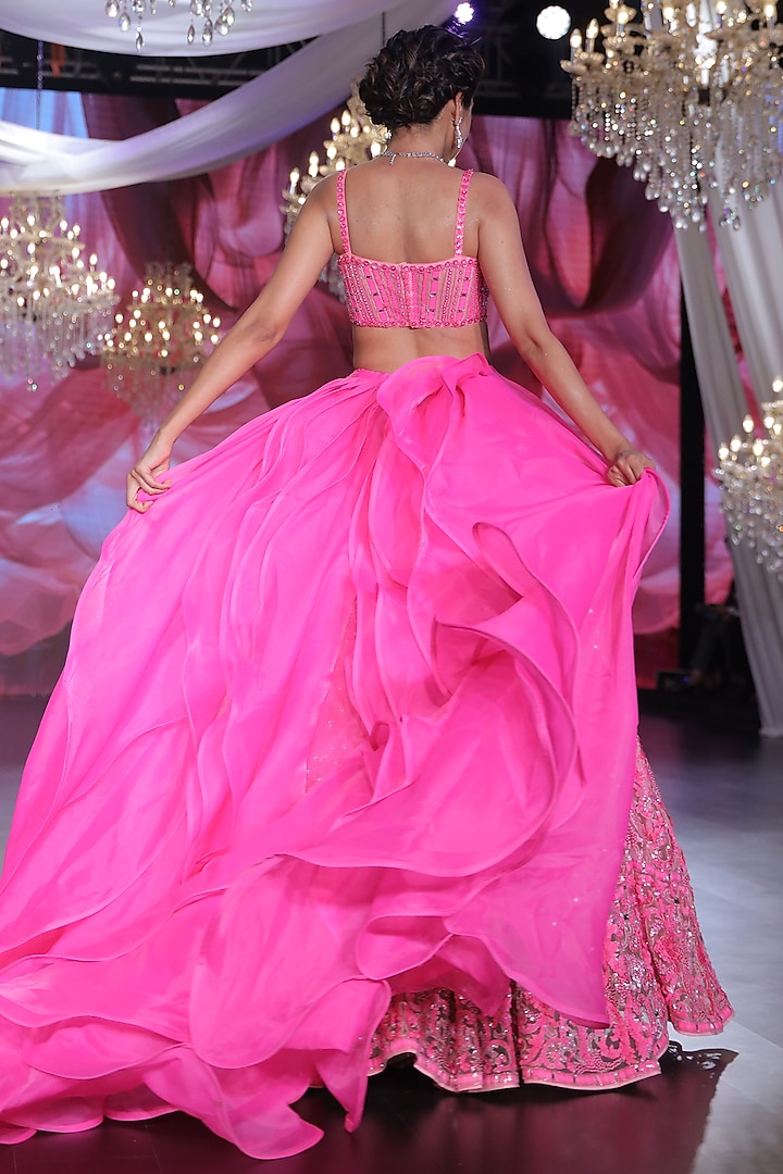 Pink Tulle Sequins & Crystal Embroidered Bridal Lehenga Set by Neeta Lulla at Pernia's Pop Up Shop