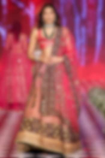 Pink Silk & Velvet Zari Floral Embroidered Bridal Lehenga Set by Neeta Lulla at Pernia's Pop Up Shop