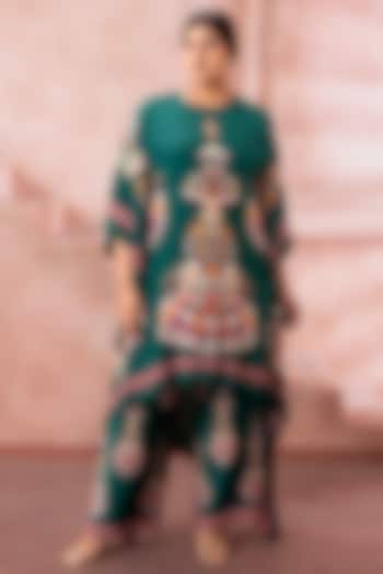 Emerald Green Satin Digital Printed Co-Ord Set by Neeta Lulla at Pernia's Pop Up Shop