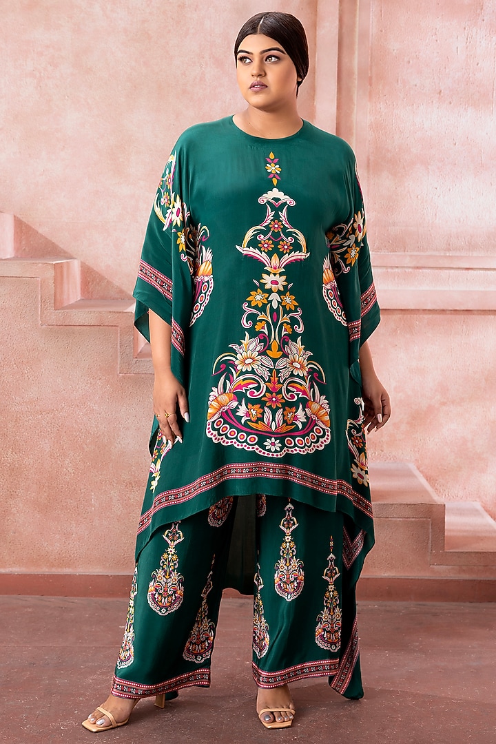 Emerald Green Satin Digital Printed Co-Ord Set by Neeta Lulla at Pernia's Pop Up Shop