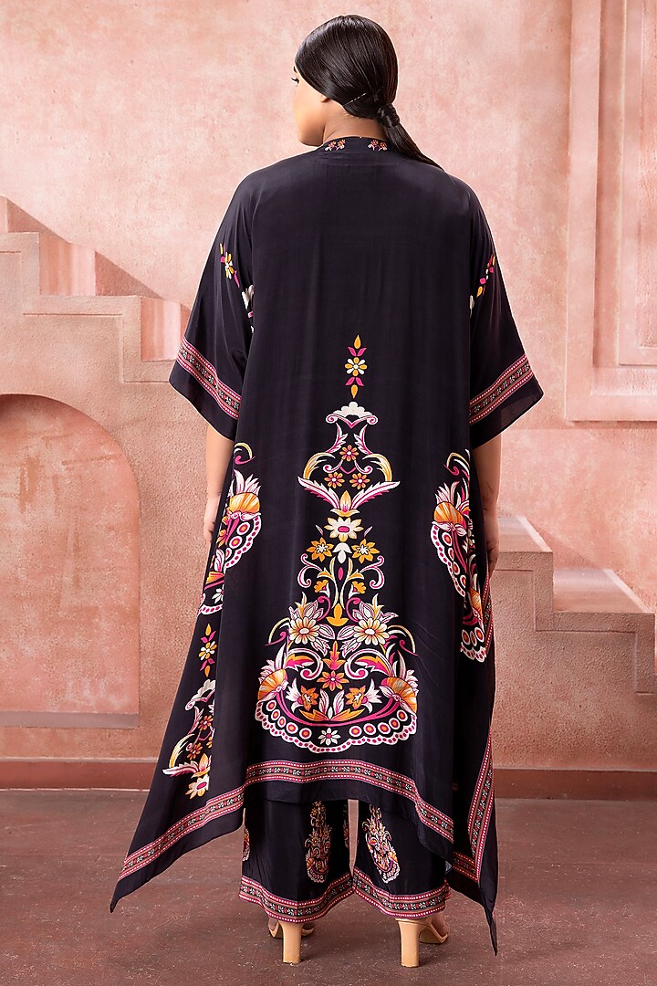 Midnight Black Satin Printed Cape Set by Neeta Lulla at Pernia's Pop Up Shop