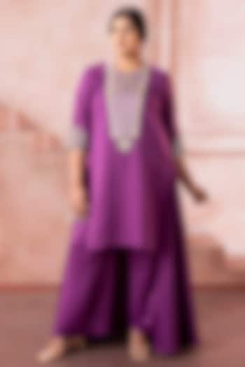 Orchid Purple Satin Sequins Embroidered Co-Ord Set by Neeta Lulla at Pernia's Pop Up Shop