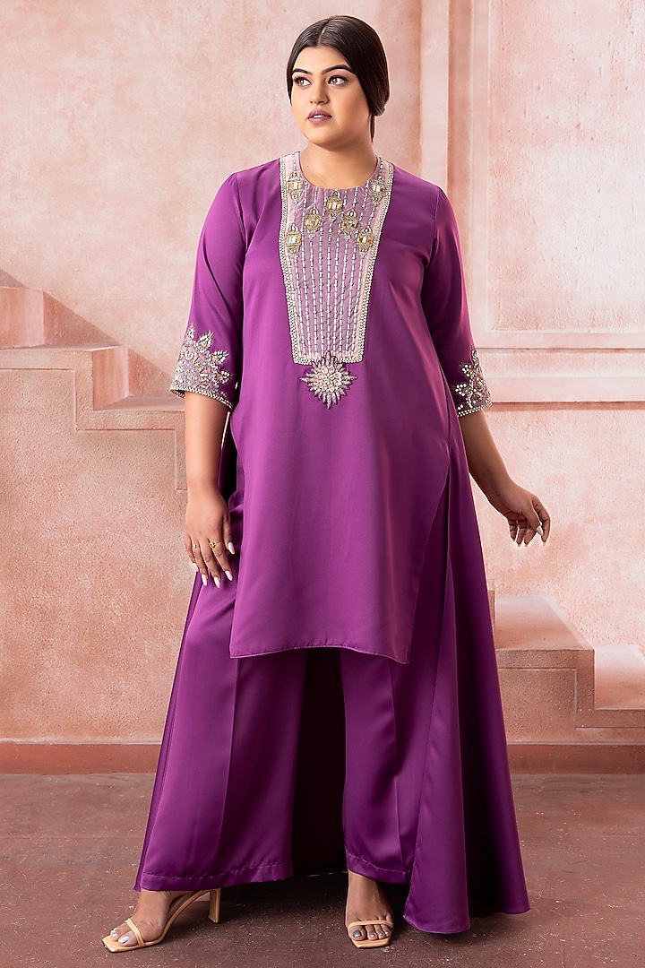 Orchid Purple Satin Sequins Embroidered Co-Ord Set by Neeta Lulla at Pernia's Pop Up Shop
