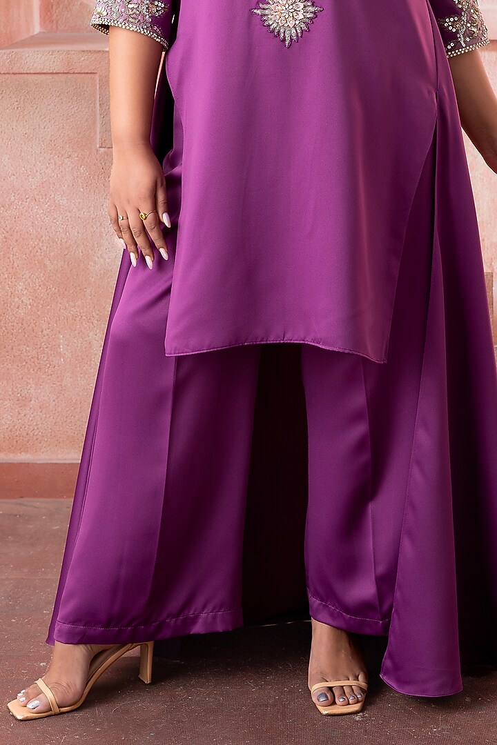 Orchid Purple Satin Sequins Embroidered Co-Ord Set by Neeta Lulla at Pernia's Pop Up Shop