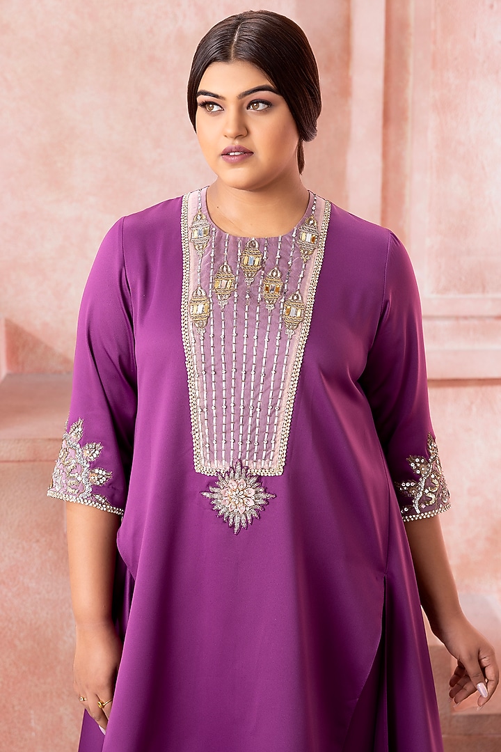 Orchid Purple Satin Sequins Embroidered Co-Ord Set by Neeta Lulla at Pernia's Pop Up Shop