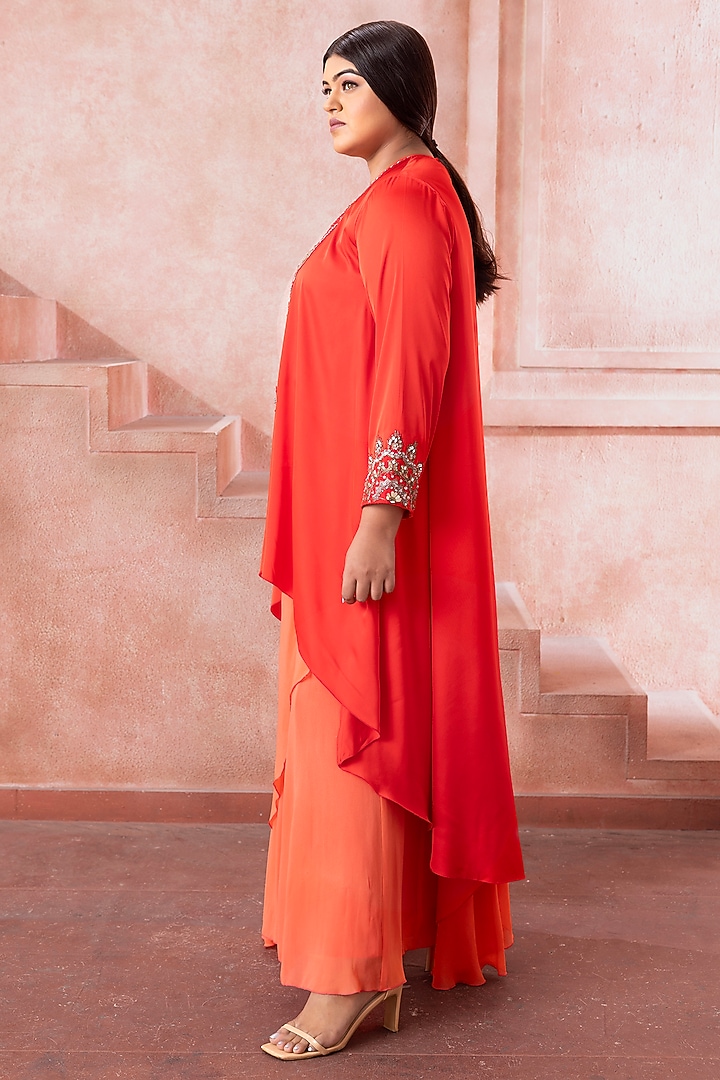 Vermillion Red Satin Bead Work Kurta Set by Neeta Lulla at Pernia's Pop Up Shop