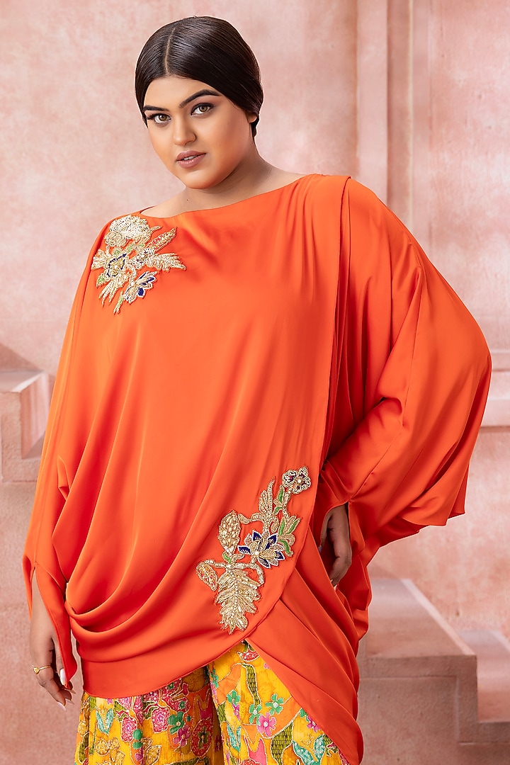 Orange Satin Resham Embroidered Kaftan Set by Neeta Lulla at Pernia's Pop Up Shop