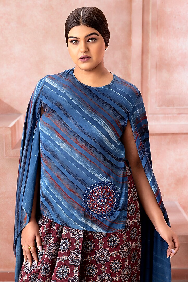 Deep Maroon Satin Printed Skirt Set by Neeta Lulla at Pernia's Pop Up Shop