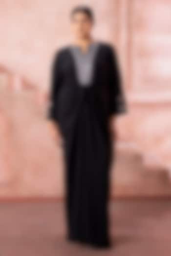 Black Satin Hand Embroidered Wrap Kaftan by Neeta Lulla at Pernia's Pop Up Shop