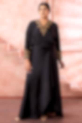 Black Satin Bead Work Kaftan by Neeta Lulla at Pernia's Pop Up Shop