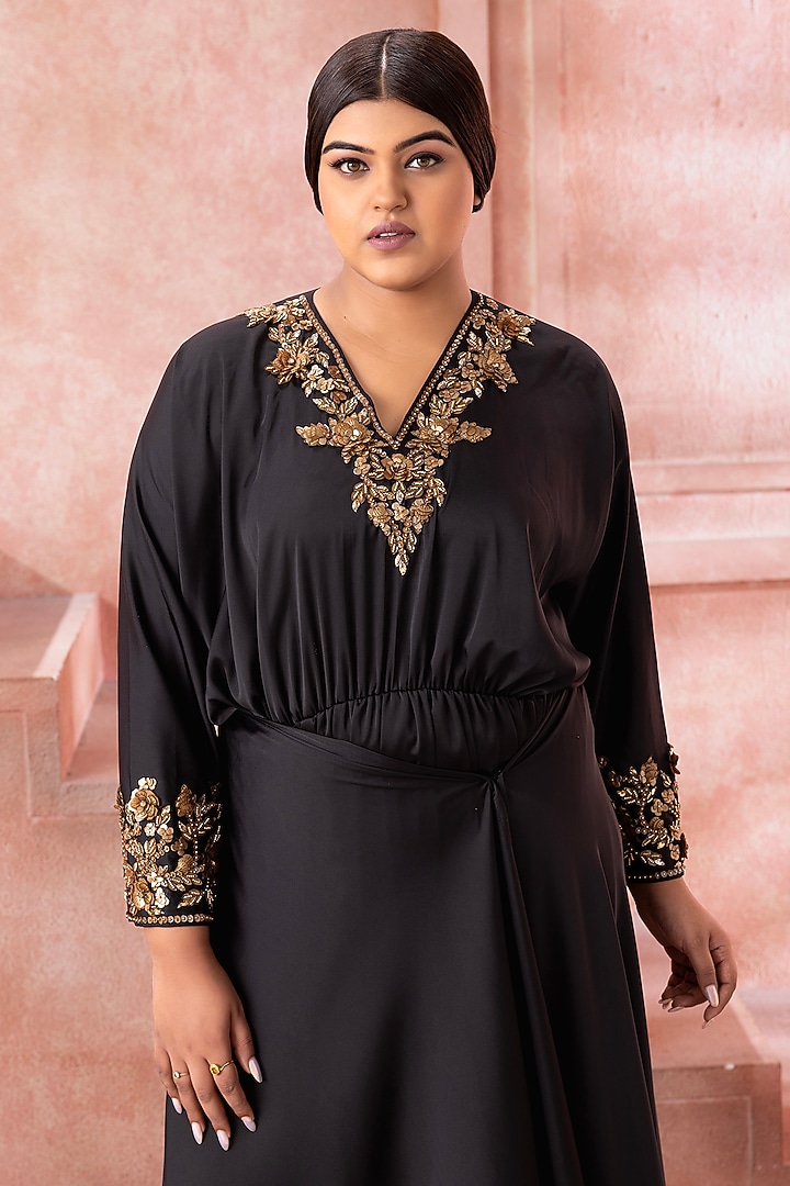 Black Satin Bead Work Kaftan by Neeta Lulla at Pernia's Pop Up Shop