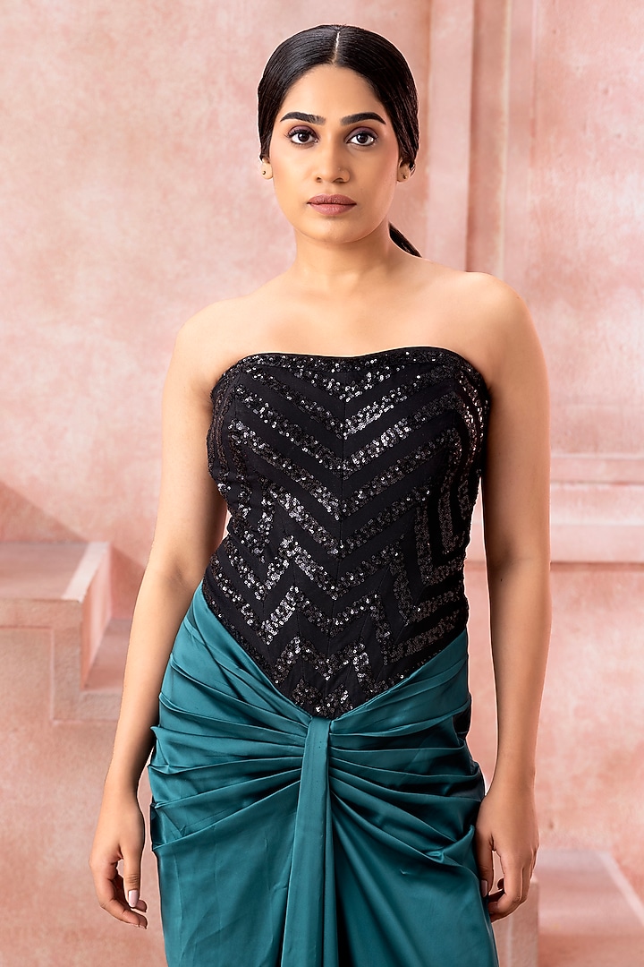 green emerald velvet dress Talia Long Sateen Corset Lace Up Back Dress Green / 12