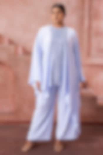 Powder Blue Satin Hand Embroidered Kaftan Set by Neeta Lulla at Pernia's Pop Up Shop