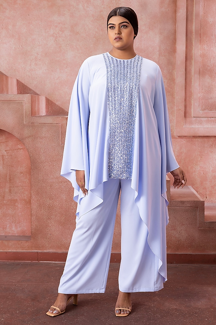 Powder Blue Satin Hand Embroidered Kaftan Set by Neeta Lulla at Pernia's Pop Up Shop