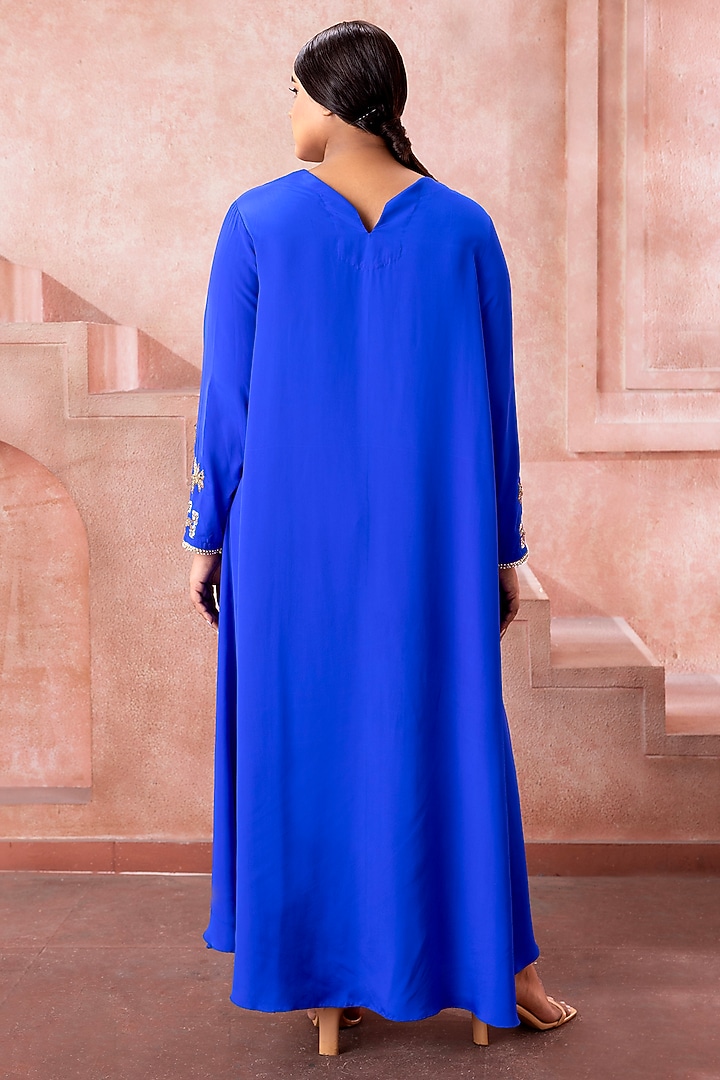 Cobalt Blue Satin Pearl Embroidered Asymmetric Tunic Set by Neeta Lulla at Pernia's Pop Up Shop