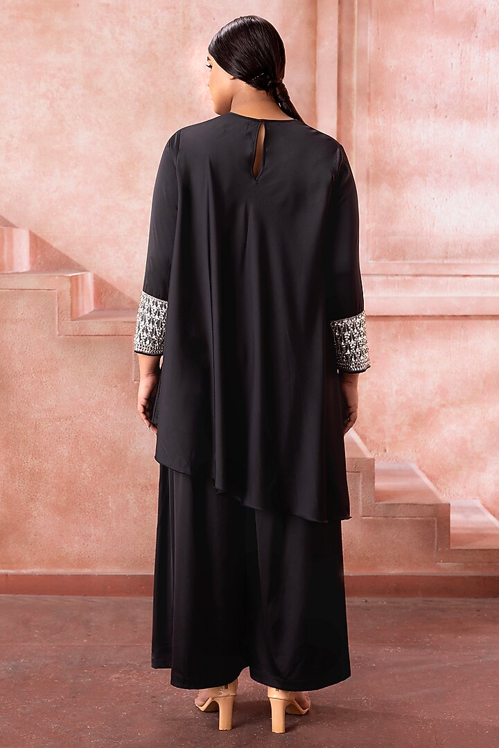 Black Satin Hand Embroidered Co-Ord Set by Neeta Lulla at Pernia's Pop Up Shop